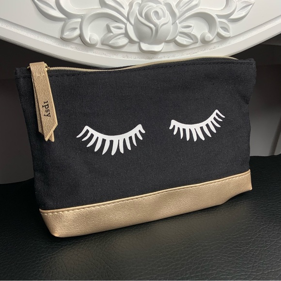 ipsy Handbags - Ipsy Eyelashes Graphic Black and Gold Break the Rules Mini Cosmetic Bag Like New